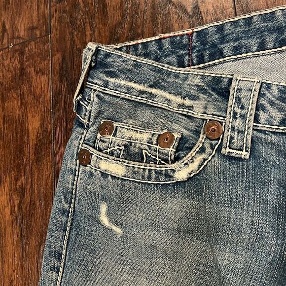 True religion Bobby jeans size 29 by 31 distressed made in USA raw hem in GUC - Picture 3 of 13